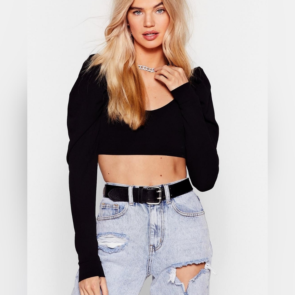 Nasty Gal Sleeve Your Name Scoop Neck Cropped Top